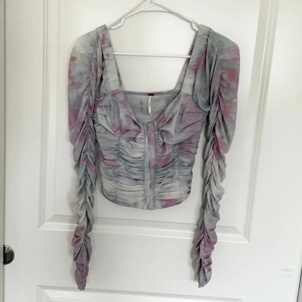 Free People All Night Corset Bustier Fitted Ruched Top Cloud Combo XS